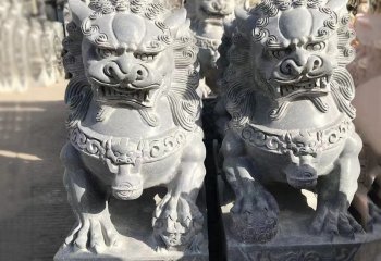 獅子雕塑-戶外景區青石石雕一對鎮宅辟邪雕塑