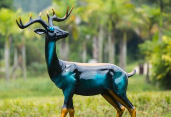 梅花鹿雕塑-戶外大型仿真動物景觀玻璃鋼彩繪梅花鹿雕塑