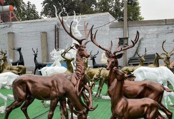 鹿雕塑-公園別墅不銹鋼仿銅仿真動物鹿雕塑