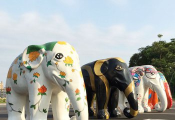 大象雕塑-公園玻璃鋼彩繪創意一排景觀裝飾品大象雕塑