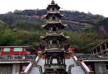 鼎雕塑-景區寺廟大型塔型不銹鋼仿銅鼎雕塑