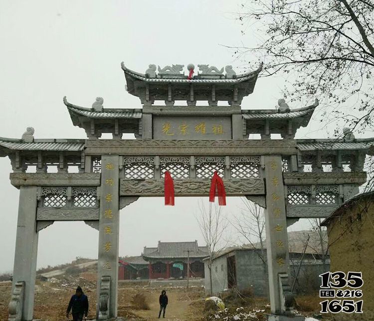 牌坊雕塑-寺廟功德大理石鏤空門樓牌坊石雕高清圖片