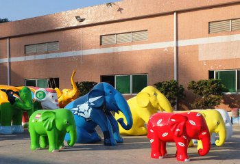 大象雕塑-游樂場動物園大型動物景觀玻璃鋼彩繪大象雕塑