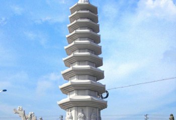 佛塔雕塑-多層寺院景區(qū)漢白玉佛塔石雕