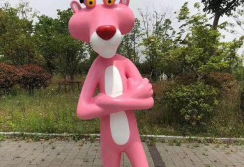 豹子雕塑-公園、商超彩繪粉紅豹，卡通動物玻璃鋼雕塑