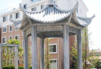 涼亭雕塑-小區(qū)花園擺放休閑青石仿古建六角涼亭雕塑