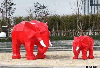 大象雕塑-公園景區大象景觀玻璃鋼彩繪紅色幾何大象雕塑