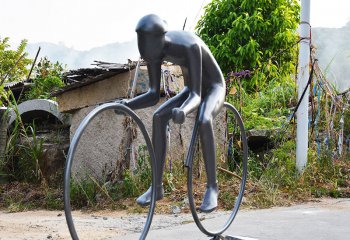 自行車雕塑-公園戶外仿銅抽象體育人物運動員騎自行車雕塑