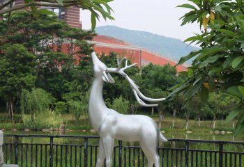 鹿雕塑-公園創(chuàng)意不銹鋼白鋼鹿雕塑