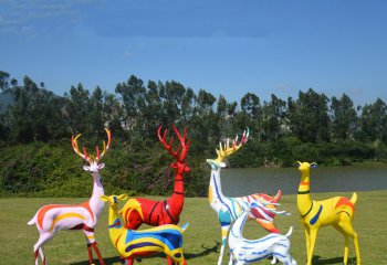 鹿雕塑-公園玻璃鋼彩繪創意五顏六色的鹿雕塑