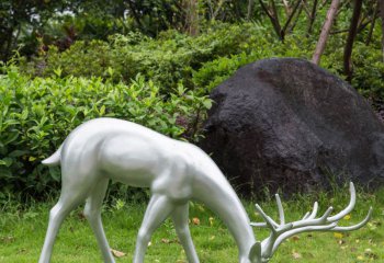 鹿雕塑-公園景區不銹鋼拋光低頭覓食的鹿雕塑