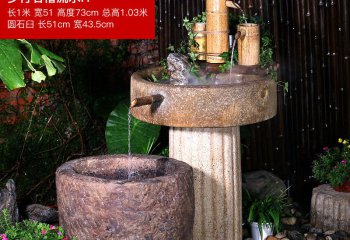 石槽雕塑-酒店水循環石磨魚缸花園戶外石槽流水景觀