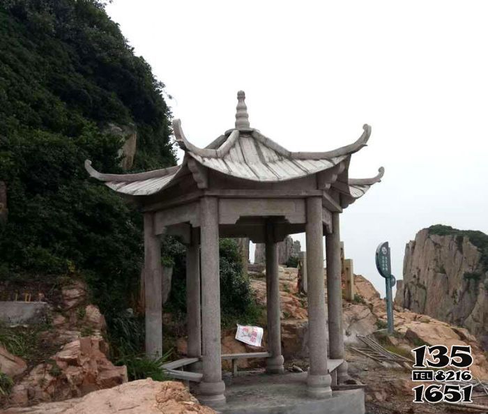 涼亭雕塑-景區(qū)山頂擺放仿古建六角休息涼亭石雕高清圖片