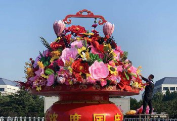 花籃雕塑-公園廣場創意彩繪鮮花花籃雕塑