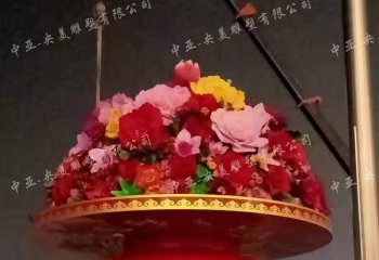 花籃雕塑-廣場(chǎng)大型喜迎國(guó)慶玻璃鋼彩繪花籃雕塑