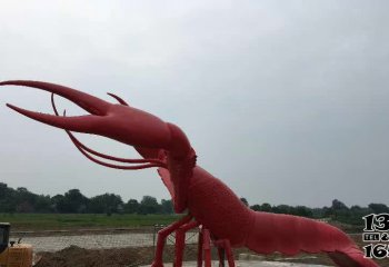 蝦雕塑-公園廣場擺放的舉著鉗子的玻璃鋼創意蝦雕塑