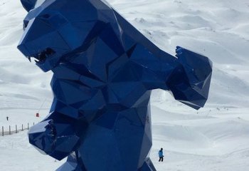 熊貓雕塑-公園商場滑雪場擺放藍色幾何創意玻璃鋼熊貓雕塑