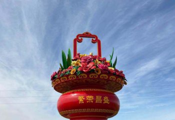 花籃雕塑-廣場(chǎng)戶(hù)外創(chuàng)意工藝玻璃花籃雕塑