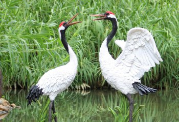 仙鶴雕塑-公園池塘玻璃鋼彩繪兩只仙鶴雕塑