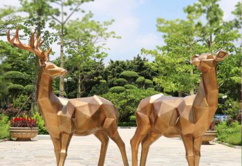 梅花鹿雕塑-公園不銹鋼鏡面幾何噴漆梅花鹿雕塑