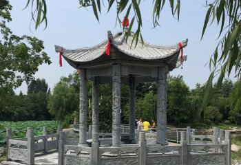 涼亭雕塑-公園池塘邊古建筑龍紋雕刻六角休息涼亭雕塑