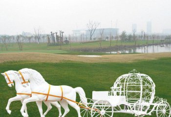 馬車雕塑-商業街園林漢白玉馬和鏤空不銹鋼馬車雕塑