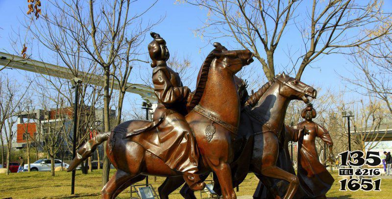 騎馬雕塑-公園古代銅雕女人騎馬雕塑高清圖片