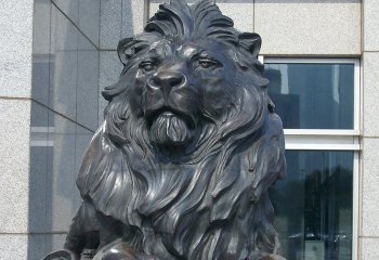 獅子雕塑-城市街道大型仿真動物創意不銹鋼仿銅獅子雕塑