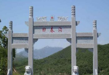 牌坊雕塑-景區(qū)入口無樓沖天柱簡易牌坊雕塑