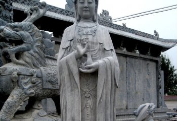 青石仿古觀音雕像-寺廟青石仿古觀音雕像