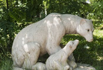 石雕母子北極熊-公園母子北極熊石雕