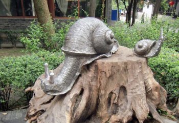 銅雕母子蝸牛-公園動物母子蝸牛銅雕