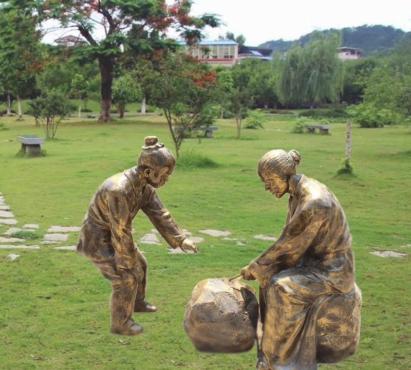 銅雕校園古代故事鐵杵磨成針-銅雕校園古代故事 校園鐵杵磨成針銅雕高清圖片