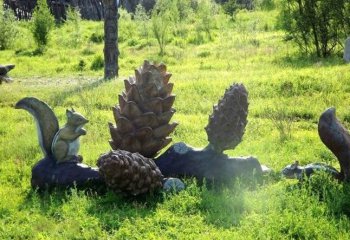 公園動物松鼠和松果銅雕-公園動物銅雕 松鼠和松果銅雕